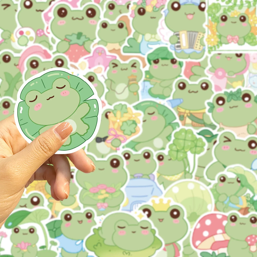 50Pcs Energetic Frog Stickers Waterproof Cute Animals Sticker Scrapbooking Skateboard Luggage Water Bottle Decals (ONLINE ORDER ONLY)