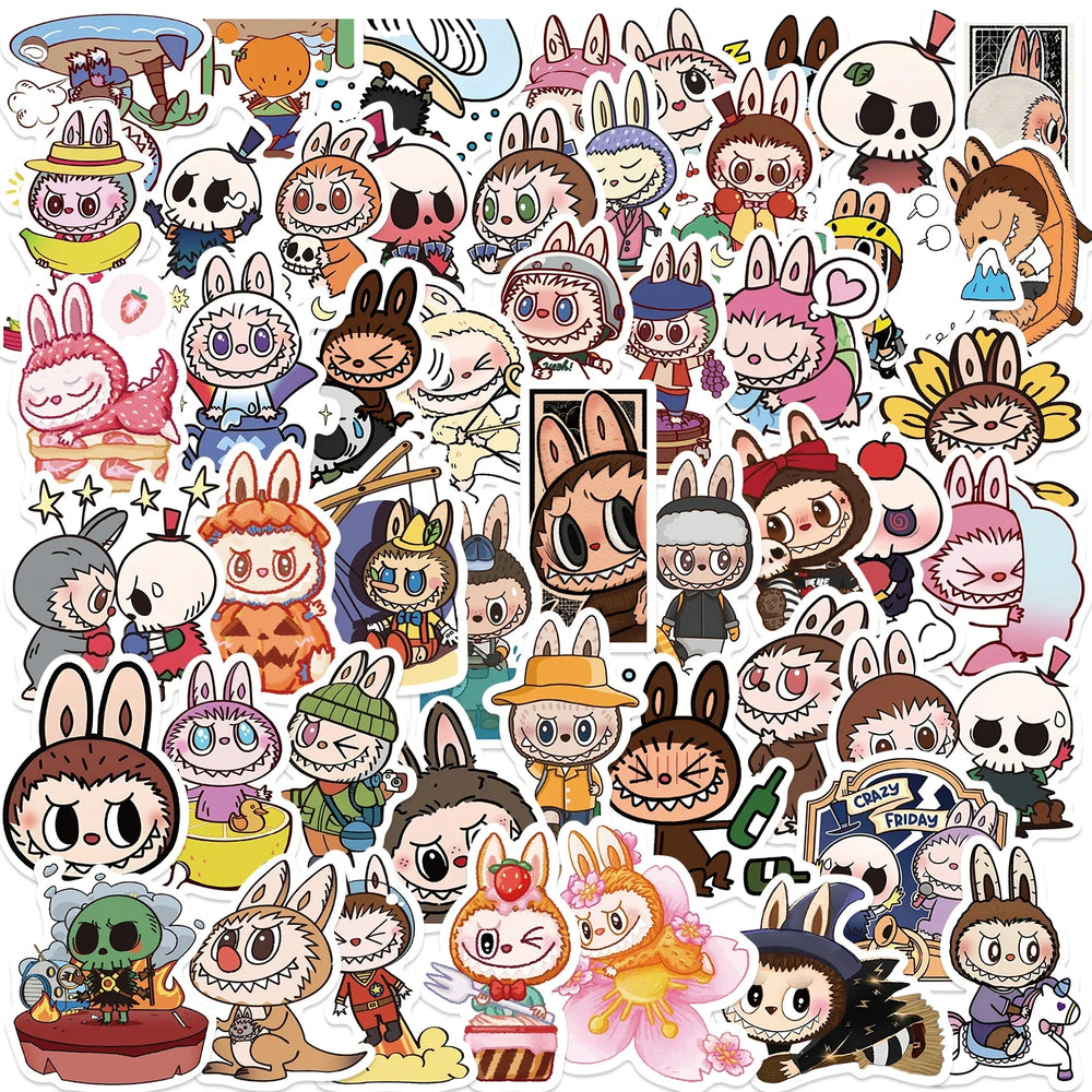 50pcs Labubu Monster Cartoon Stickers Pack Cute Water Bottle Laptop Skateboard Scrapbook Waterproof Sticker Accessories (Online Order Only)