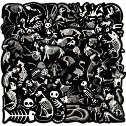 56pcs Animal Skeleton Cool Stickers for Laptop Scrapbook Waterproof Cartoon Graffiti Decals Dark Sticker Toys Decor (Online Order Only)