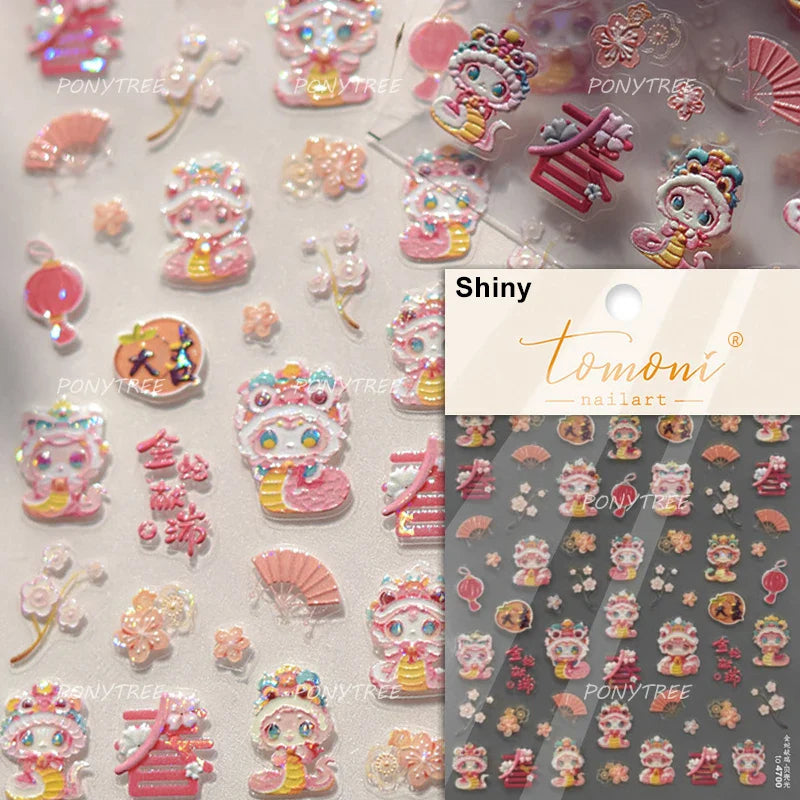 Wealthy Rich Snake Flower Coin Yuanbao Good Luck Blessing Fu Character Self Adhesive Nail Art Stickers Rhinestone Manicure Decal (ONLINE ORDER ONLY)