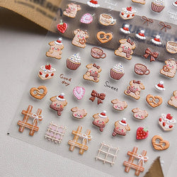 Bowknot Dog puppy Christmas Hat Strawberry Cake Food Coffee Cherry Love Heart Adhesive Nail Art Sticker Reliefs Manicure Decals (Online Order Only)