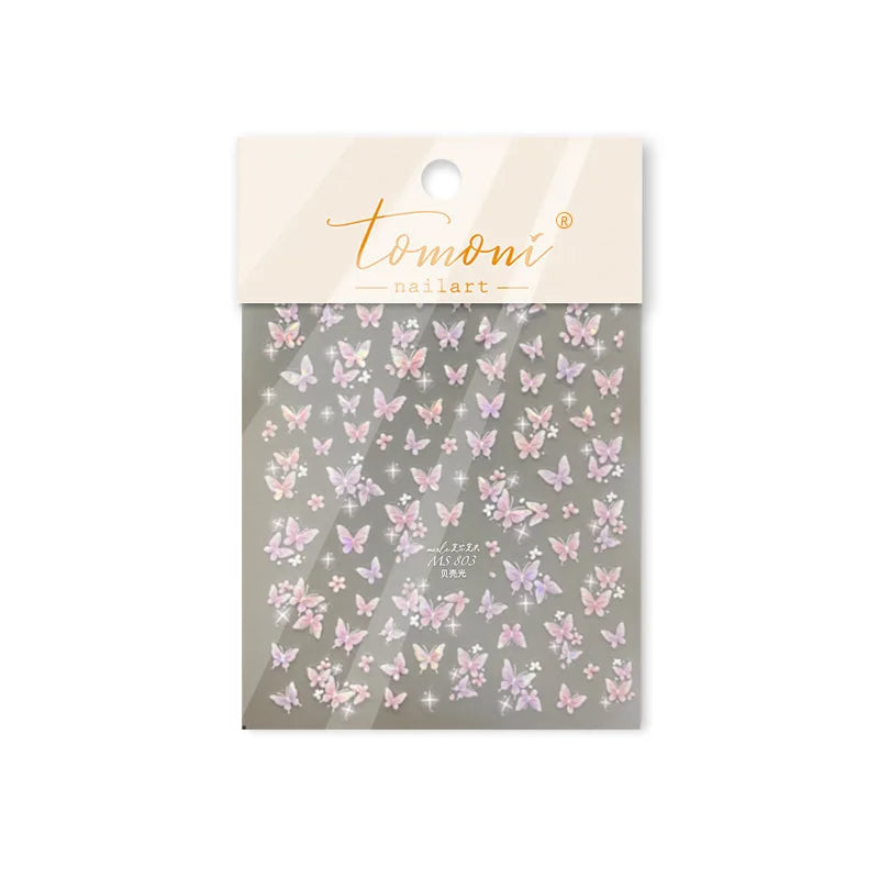 Shiny Butterfly White Pink Purple Romantic Animals Retro Photo Frame Chic Delicate Adhesive Nail Art Stickers 5D Manicure Decals (ONLINE ORDER ONLY)