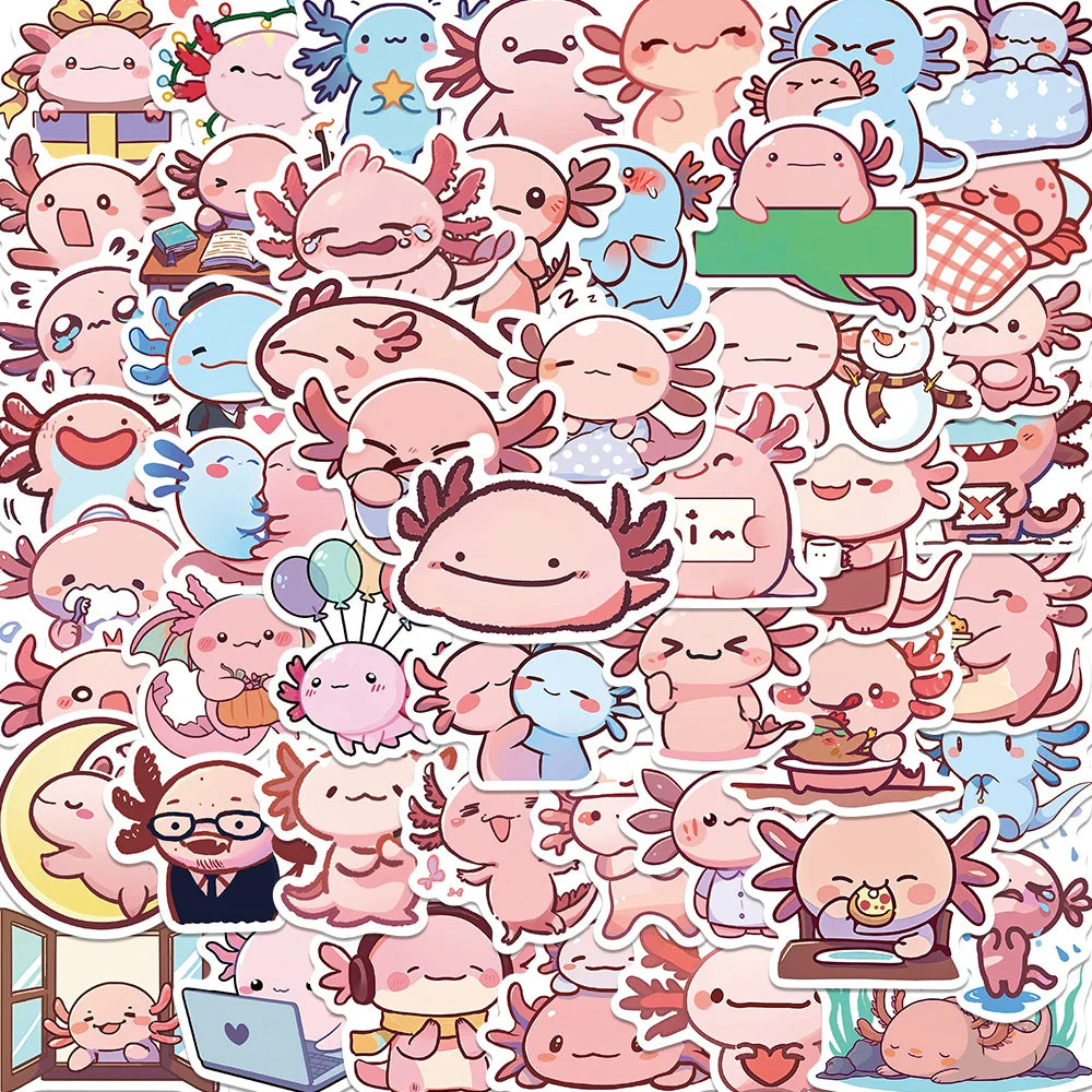 Kawaii Pink Axolotl Stickers Cute Cartoon Decals Scrapbooking Stationery PVC (Online Order Only)