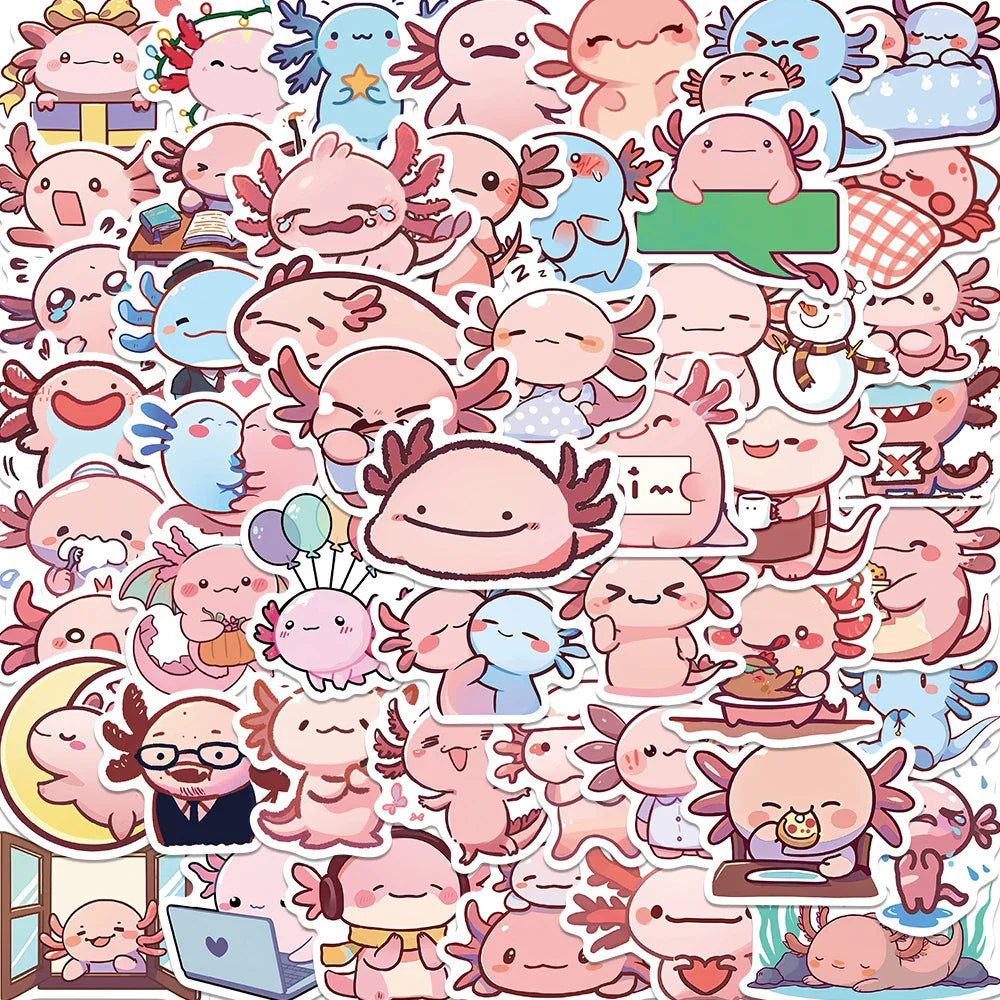 Kawaii Pink Axolotl Stickers Cute Cartoon Decals Scrapbooking Stationery PVC (Online Order Only)