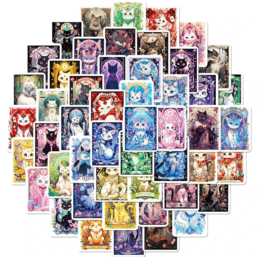 Cat Tarot Stickers Set - Cute Cartoon Kitty Decals for DIY Decoration (ONLINE ORDER ONLY)