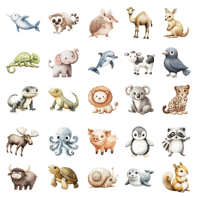 10/30/50PCS 3D Simple Animal Sticky PVC Sticker Aesthetic Children's Stationery DIY Decoration Scrapbooking School Supplies (ONLINE ORDER ONLY)