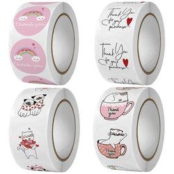 50-500Pcs Round Cute Cartoon Thank You Label Stickers Used for Shipping and Mailing Box Seal Labels Decorative Gifts Stickers (ONLINE ORDER ONLY)