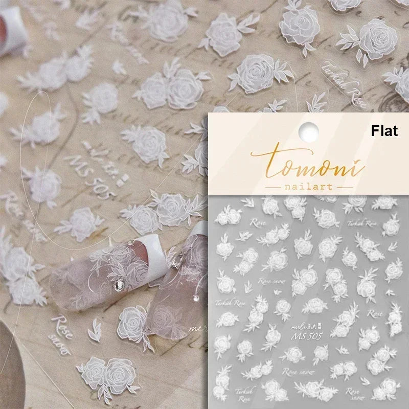 Pale Flower Bouquet Label Bowknot Stationery Sunflower Daisy Leaf 3D Self Adhesive Nail Art Stickers Rhinestone Manicure Decals (Online Order Only)
