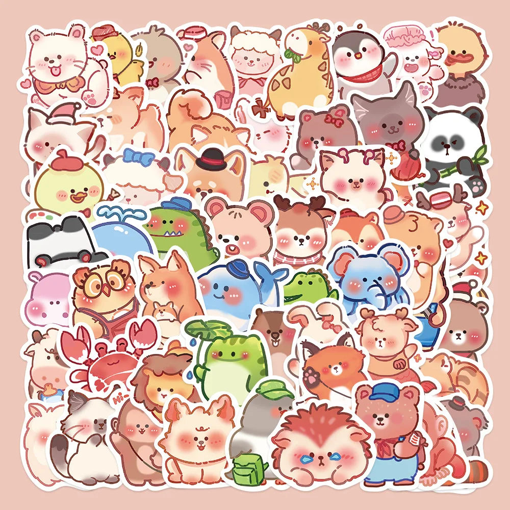 60pcs Cute Animal Graffiti Stickers for Helmets, Walls, DIY Decor (Online Order Only)