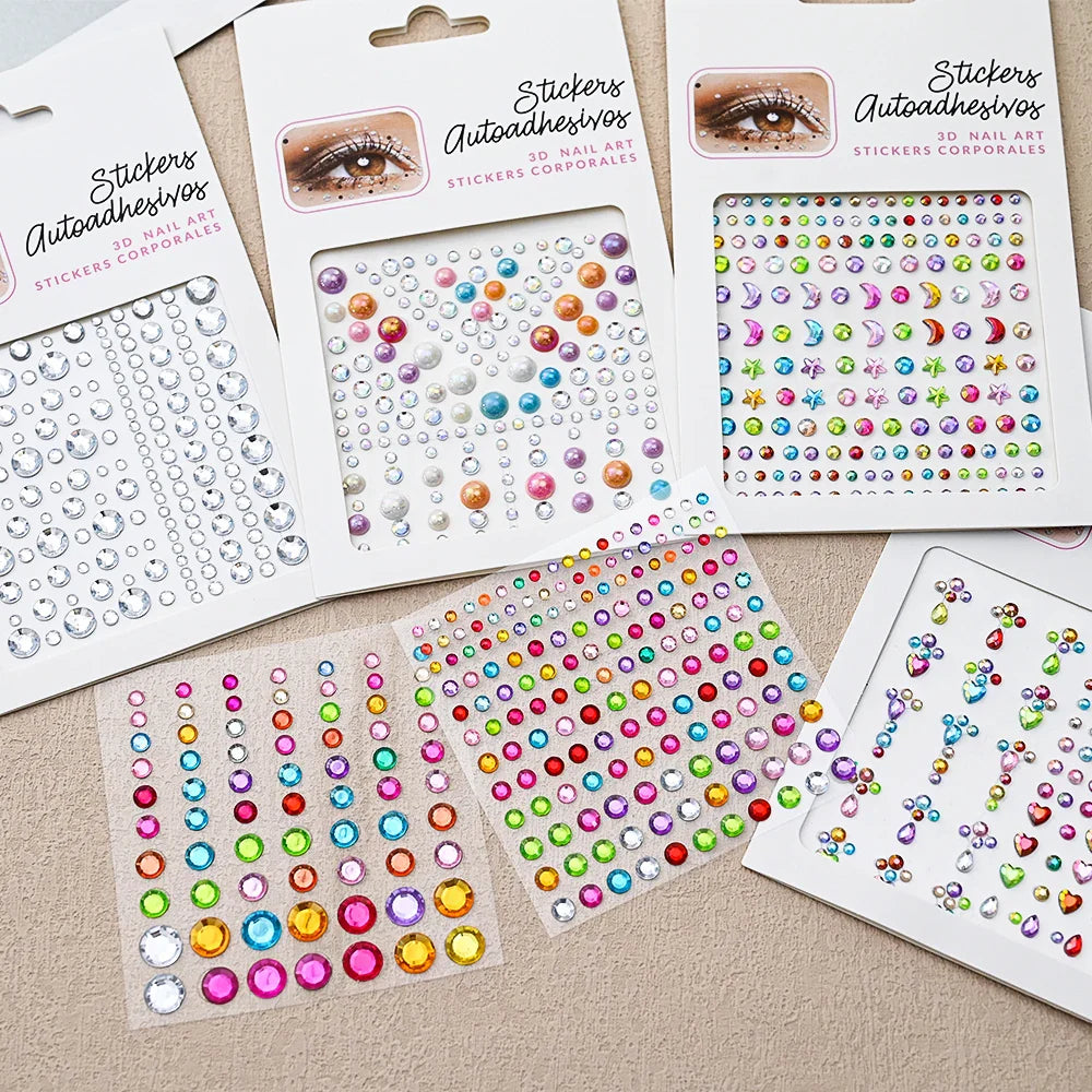 5Pcs Coloful Glitter Face Jewelry Sticker Crystal Eye Body Face Jewels Bady Makeup Tools Temporary Self-Adhesive Nail Rhinestone (ONLINE ORDER ONLY)