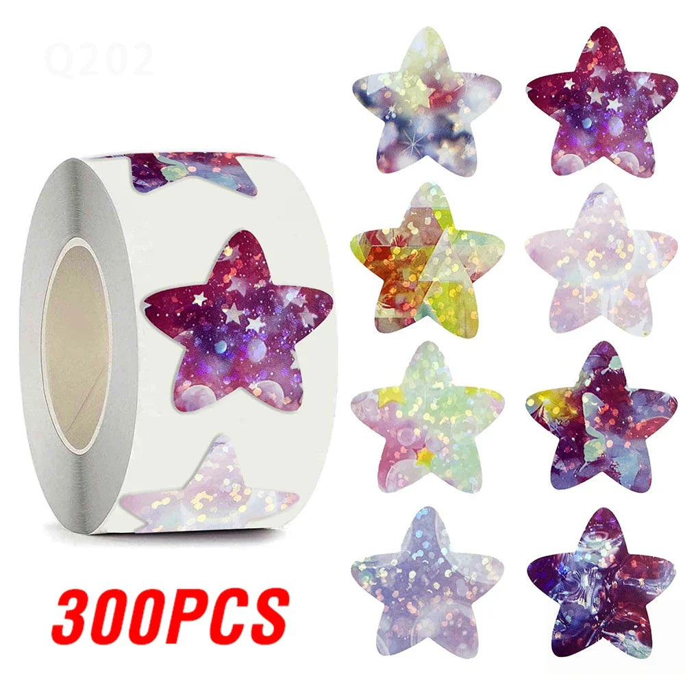 100-500pcs Glitter Star Stickers for Kids School Teacher Reward Sticker Party Decor Small Business Label Scrapbooking Stickers (Online Order Only)