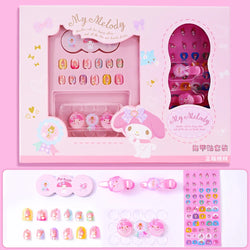 1Set(12Pcs+Jelly Glue+Stickers+Hairpin) Children Acrylic Fake Nails Kuromi Mymelody Cinnamoroll Fake Nails Non-Toxic Kid Gifts * (Online Order Only)