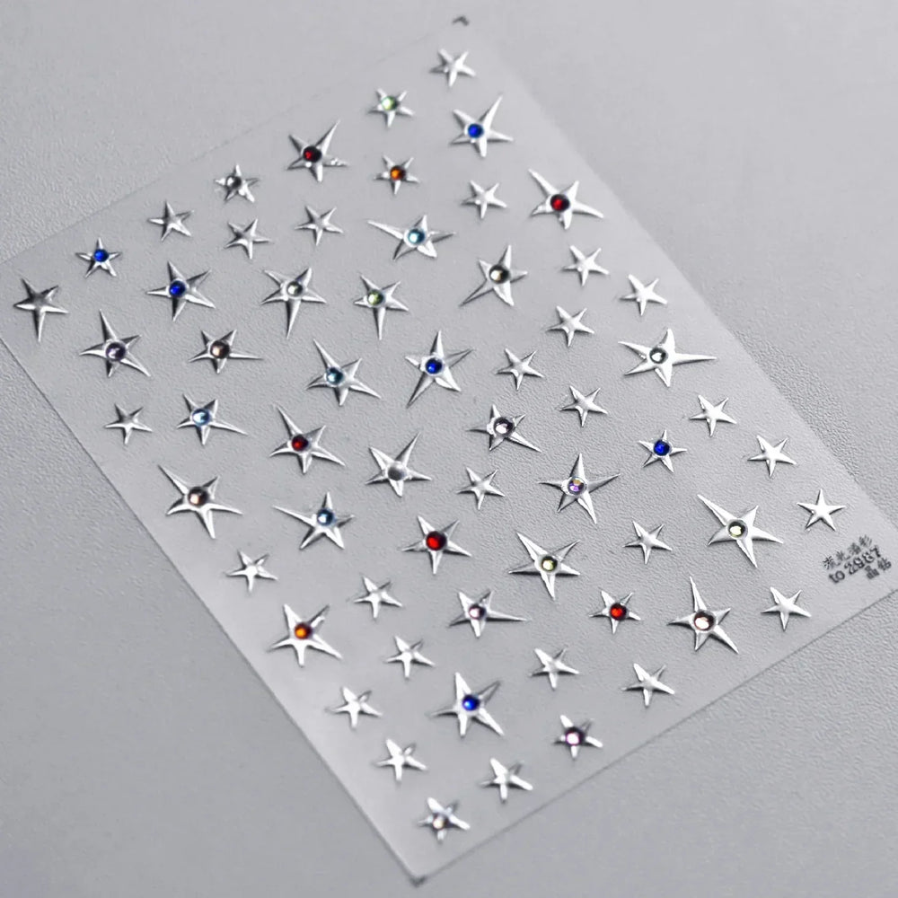 Colorful Rhinestone Laser Star Bronzing Gold Silver Pearl 5D Relief Self Adhesive Nail Art Decoration Sticker 3D Manicure Decals (ONLINE ORDER ONLY)