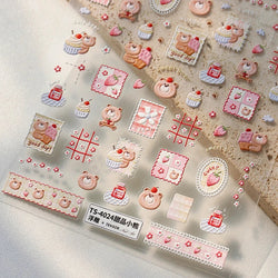 Sweet Dessert Cute Bear Cake Apple Flower Strawberry Jam Lace Line Bear Footprints Adhesive Nail Art Stickers Manicure Decals (ONLINE ORDER ONLY)