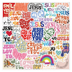 55pcs Jesus Loves You Graffiti Stickers for Laptop, Phone, Water Bottle, Suitcase, Stationery, Refrigerator (ONLINE ORDER ONLY)