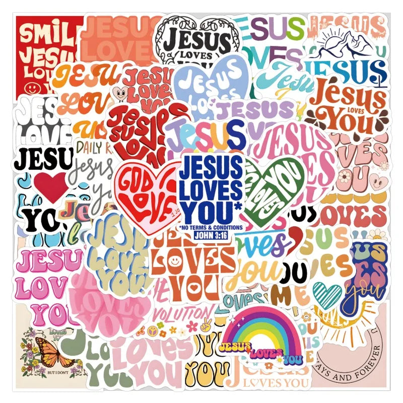55pcs Jesus Loves You Graffiti Stickers for Laptop, Phone, Water Bottle, Suitcase, Stationery, Refrigerator (ONLINE ORDER ONLY)