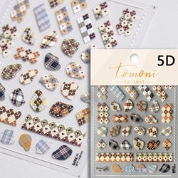 French Style Colorful Square Grid Rhombus Stripe Bowknot Line 3D Self Adhesive Nail Art Stickers Shiny Rhinestone Manicure Decal (Online Order Only)