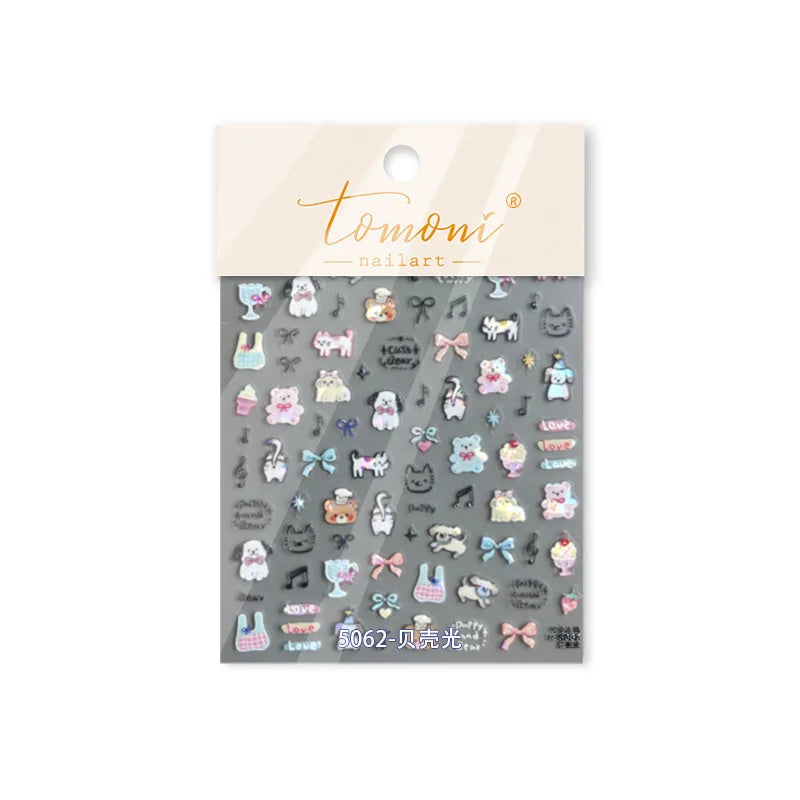 Graffiti Bear Cat Kitten Dog Puppy Bowknot Cake Tulip Note Star Cherry Cup Adhesive Nail Art Decoration Sticker Manicure Decals (ONLINE ORDER ONLY)