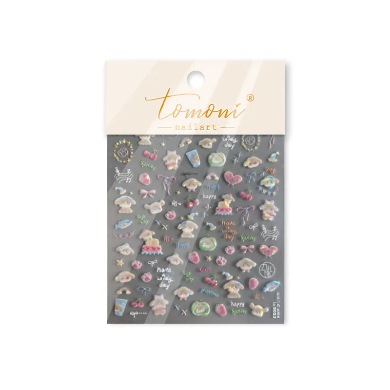 Small Animals Meeting Dog Cat Kitten Bowknot Cherry Butterfly Wreath Paw Star Hat Self Adhesive Nail Art Stickers Manicure Decal (ONLINE ORDER ONLY)