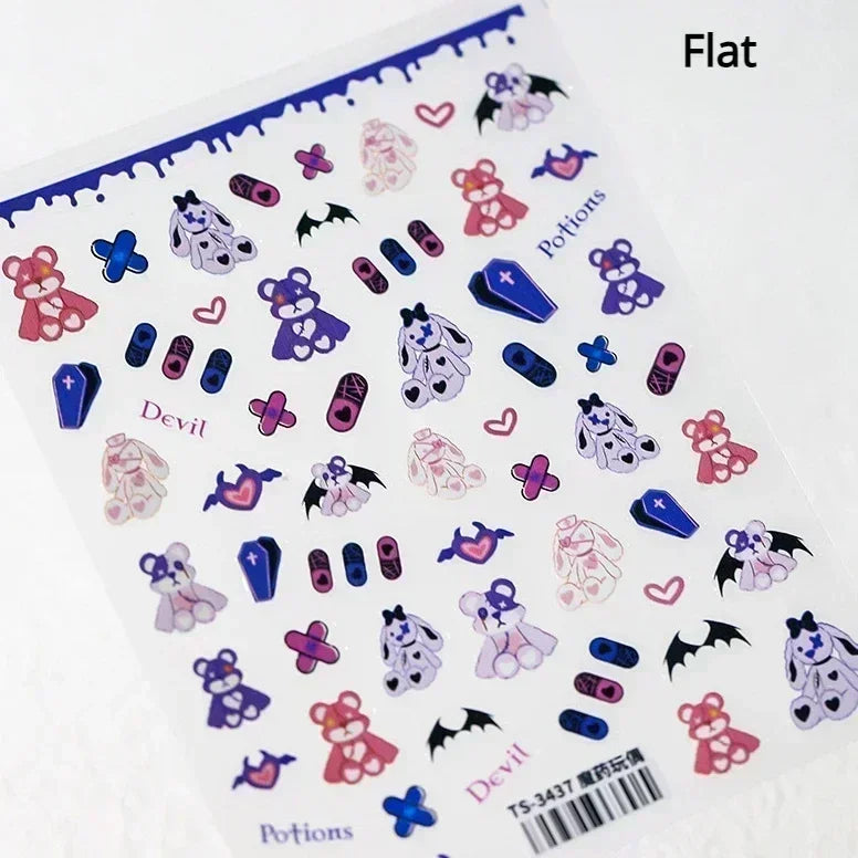Cat Eye Shiny Blue Purple Spider Cross Love Heart Star Snake Web Jelly Thrilling Nail Art Stickers Manicure Decals Halloween (ONLINE ORDER ONLY)