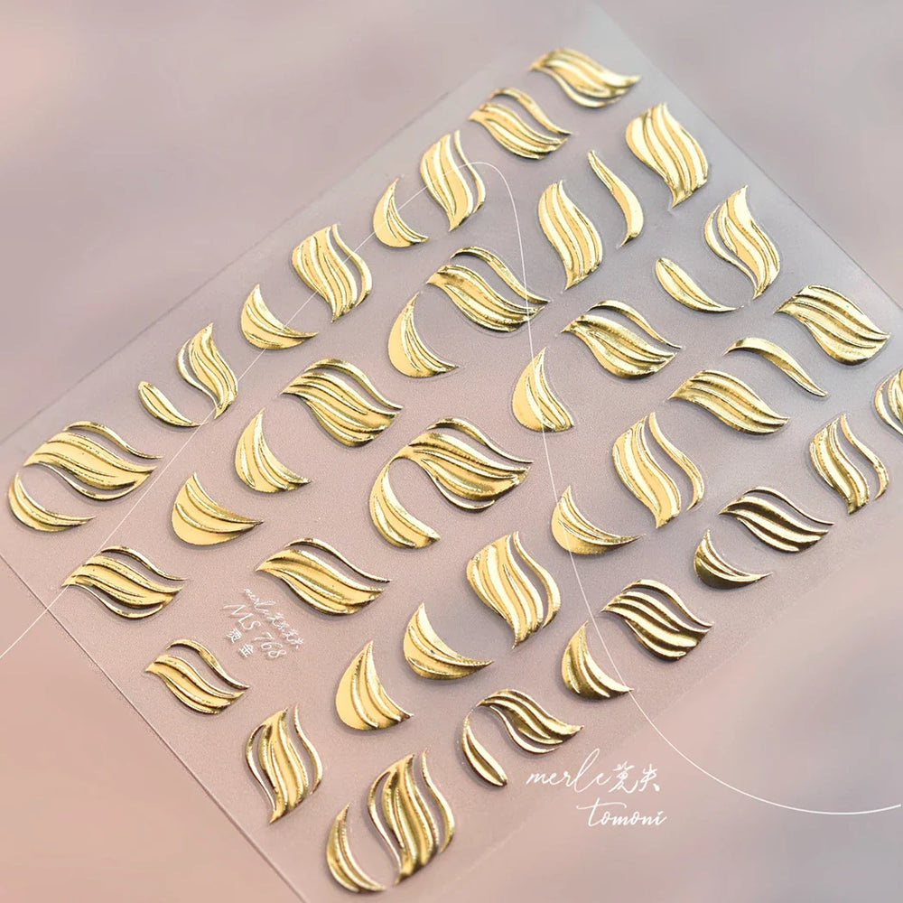 Golden Ink Brush Hot Stamping Irregular Lines Texture Sensation Moon Advanced Feeling Adhesive Nail Art Sticker Manicure Decals (Online Order Only)