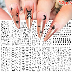 12PCS French Tassel Crescent Moon Arc Self Adhesive Nail Art Sticker 3D French Kiss Crescent Nail Stickers Lines Manicure Decals (ONLINE ORDER ONLY)