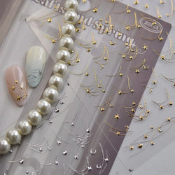 Star Moon Love Heart Curved Line Arc Dreamy Necklace Hanging in The Air Starry Night Adhesive Nail Art Stickers Manicure Decals (ONLINE ORDER ONLY)
