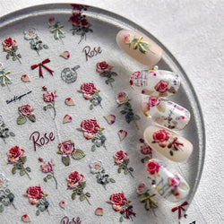 Retro Rose Flowers Bowknot Petal Romantic 5D Soft Embossed Relief Self Adhesive Nail Art Decoration Stickers 3D Manicure Decals (ONLINE ORDER ONLY)