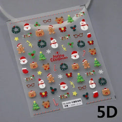Snowman Apple Stars Gift Bell Snowflake Christmas Tree 3D Jelly Self Adhesive Nail Art Stickers Santa Claus Xmas Manicure Decals (ONLINE ORDER ONLY)