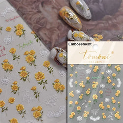 Autumn Fall Maple Leaves Ginkgo Leaf Osmanthus Chrysanthemums Rabbit Bunny Plant Flower Relief Nail Art Sticker Decoration Decal (ONLINE ORDER ONLY)