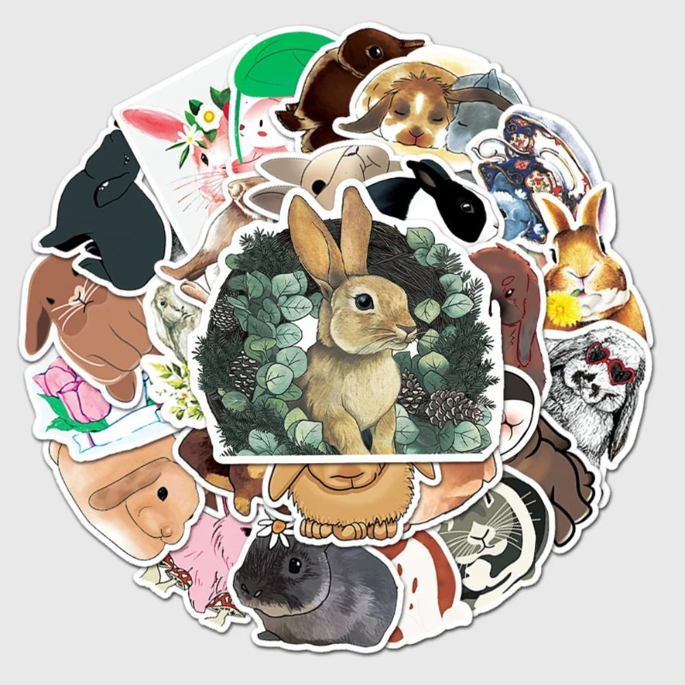 50pcs Aesthetic Children's Sticker Cute Rabbit Cartoon Graffiti Laptop Notebooks Car Credit Card Sticker Motorcycle Helmet (Online Order Only)