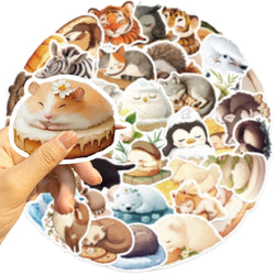 50pcs Sleeping Animals Cartoon Stickers Perfect for Scrapbooking Diaries Laptops Bumpers Water Bottles Computers Phones Sticker (Online Order Only)