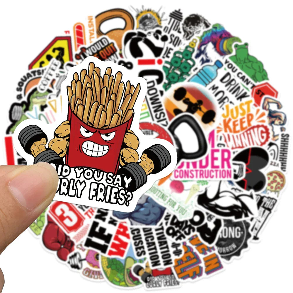50pcs Funny Cartoon Sports Gym Fitness Stickers Motivational Sticker For Luggage Laptop Guitar Waterproof Vinyl Phone Decals (Online Order Only)