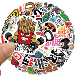 50pcs Funny Cartoon Sports Gym Fitness Stickers Motivational Sticker For Luggage Laptop Guitar Waterproof Vinyl Phone Decals (Online Order Only)