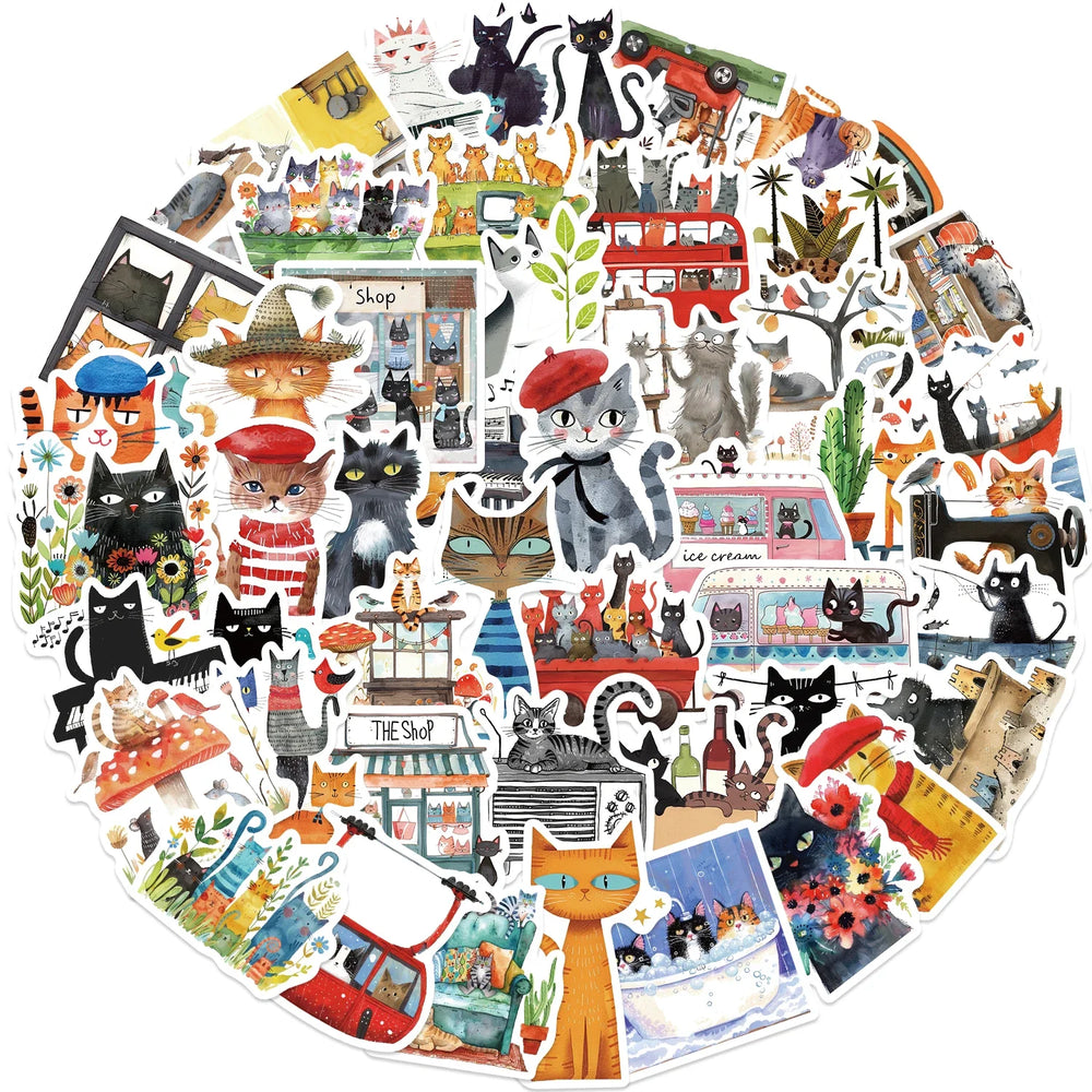 50PCS Cat Meme Funny Animals Stickers Art Toy DIY Kids Notebook Luggage Motorcycle Laptop Refrigerator Decals Graffiti (Online Order Only)