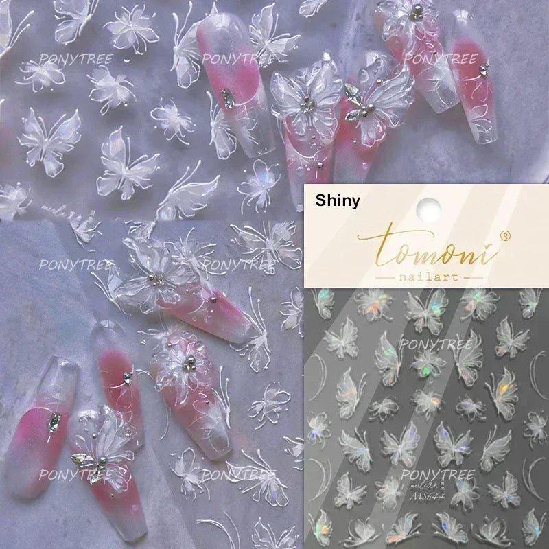 Charming Delicate Sapphire Color Blue Black Stroke Butterfly Jelly Relief Rhinestone Adhesive Nail Art Stickers Manicure Decals (Online Order Only)