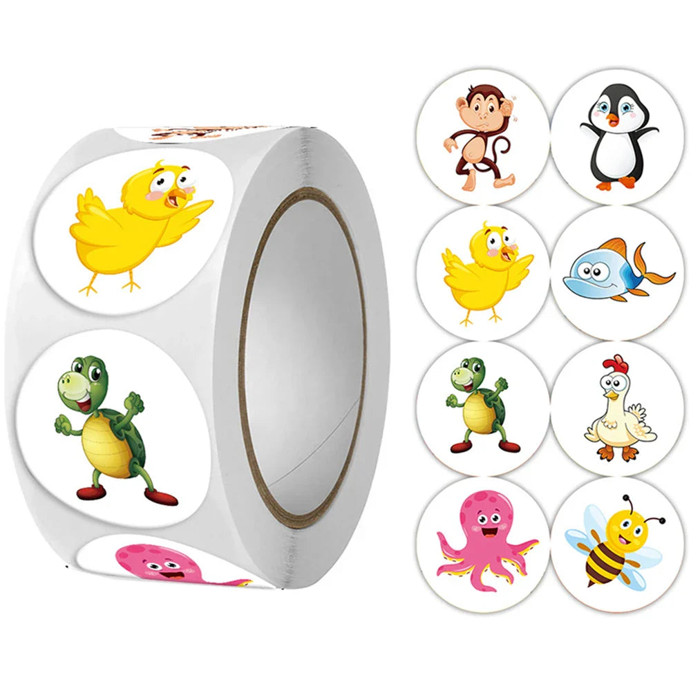500pcs/roll Kids Stationery Stickers Birthday Party Back ground Fruits Balloon Happy Banner Refrigerator Vegetable Stickers Toys (ONLINE ORDER ONLY)