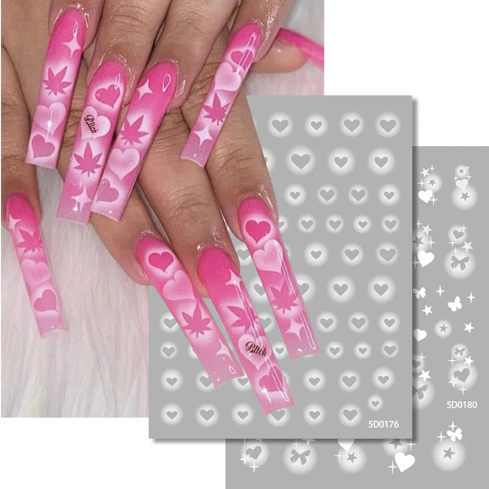 6Pcs 5D Heart Nail Stickers Self-Adhesive Frosted Design DIY Manicure Decors for Women Frosted Nail Decals %Valentine's Day #NK* (ONLINE ORDER ONLY)