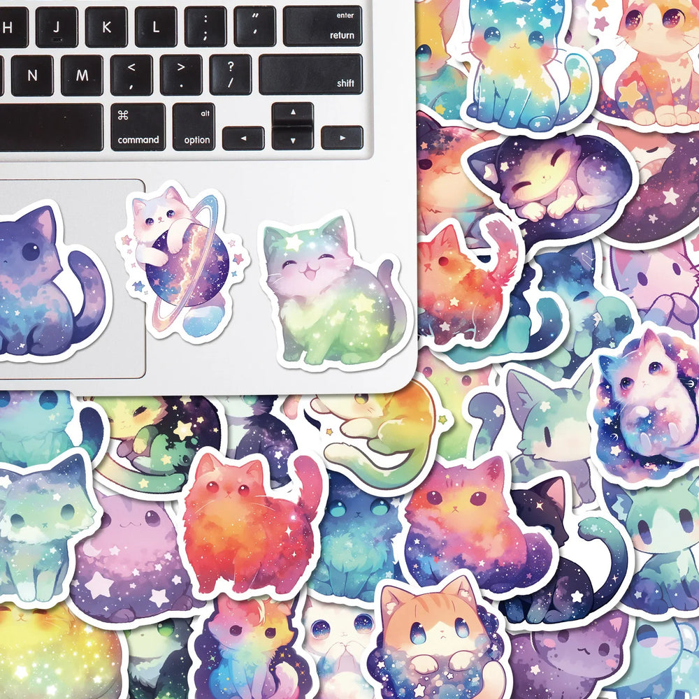 10/30/50PCS Starry Cat Stickers Cute Cat Sticker Animal Decoration Fridge Luggage Laptop Phone Guitar Car Bike Skateboard Toy (Online Order Only)