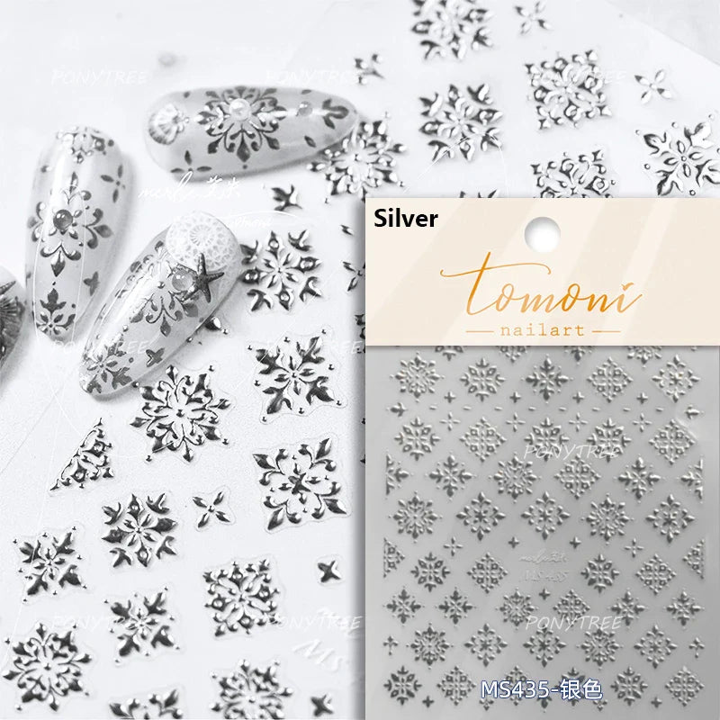 Chic Lavender Tulip Flower Bowknot Totem Center Symmetric Pattern Daisy Line Gird Self Adhesive Nail Art Stickers Manicure Decal (ONLINE ORDER ONLY)