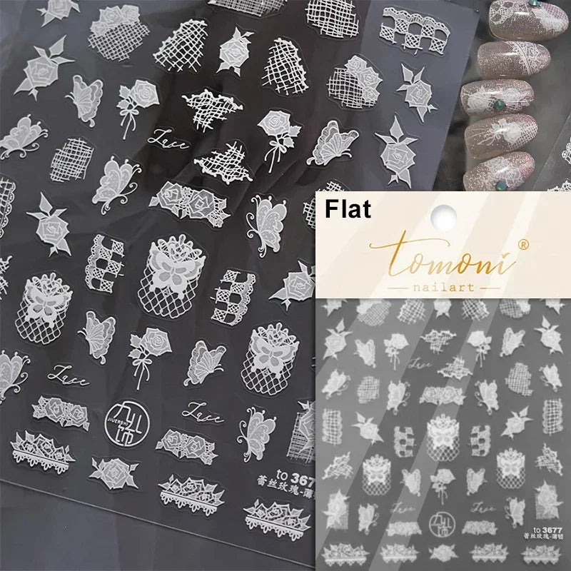 Charming Red Rose Phoenix Flower Wing Leaves Flower Feather Pearl Relief Embossed 5D Adhesive Nail Art Stickers Manicure Decals (ONLINE ORDER ONLY)