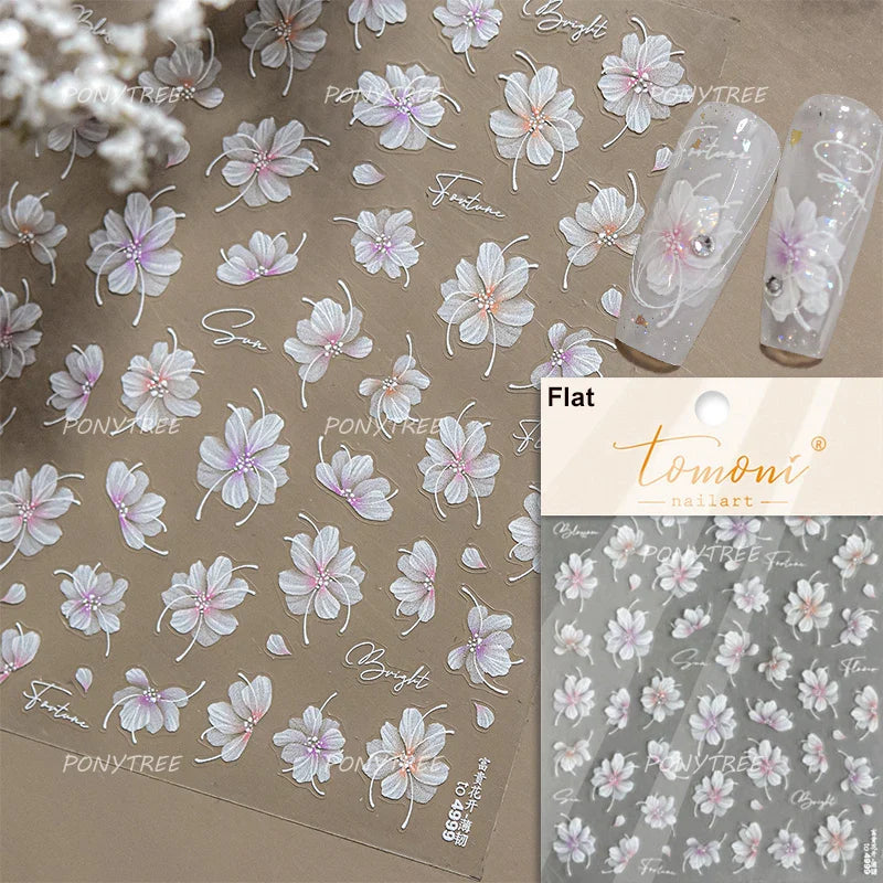 Charm Pink Yellow Flower Petal Stamen Stamen Peony Self Adhesive Nail Art Decorations Stickers Shiny Rhinestone Manicure Decals (ONLINE ORDER ONLY)