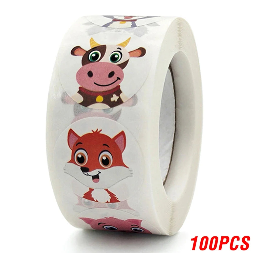 100-500pcs 1inch Cartoon Animal Children Sticker Label Thank You Cute Toy Game Sticker DIY Gift Sealing Label Decoration Supp (ONLINE ORDER ONLY)
