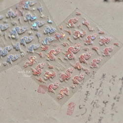 Chinese Dragon Auspicious Beast Mythological Legend Noble Loong Blue Pink Soft Relief Adhesive Nail Art Sticker Manicure Decals (ONLINE ORDER ONLY)