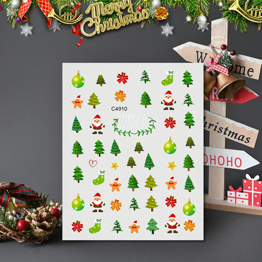 1PCS Laser Gold Snowflake Christmas Tree Nail Sticker 3D Adhesive Nail Decals Nail Art Accessories New Christmas Decoration 2024 (ONLINE ORDER ONLY)