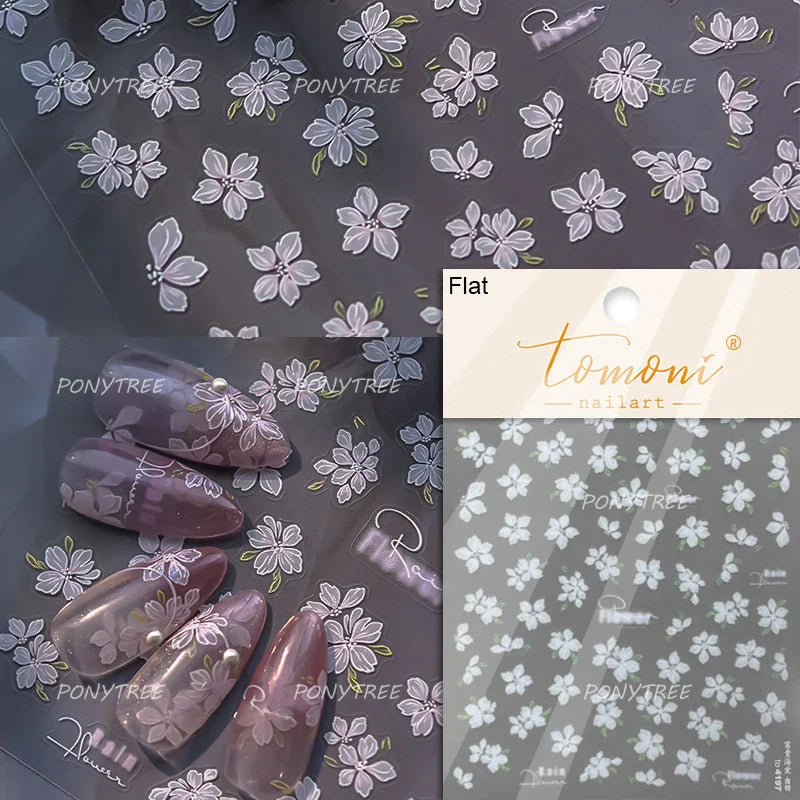 Pink Peach Blossom Flower White Pear Romantic Archaistic Swallow Window Adhesive Nail Art Stickers Rhinestone Manicure Decals (ONLINE ORDER ONLY)