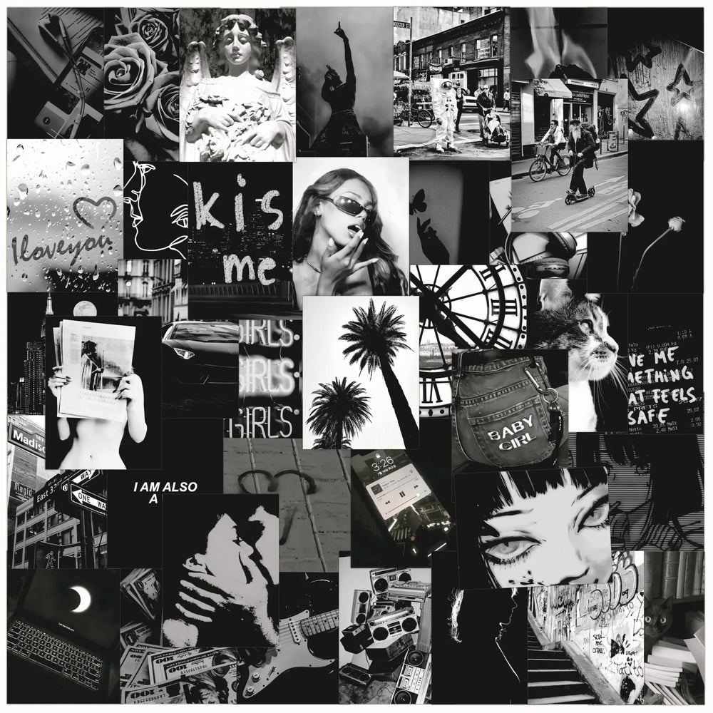 50pcs Black & White Graffiti Stickers for Wall Decoration with Storage Box (Online Order Only)