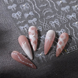 White Pearl Various Bowknot Line Tassel Tender Ribbon Arc Charming Self Adhesive Nail Art Decorations Stickers Manicure Decals (ONLINE ORDER ONLY)
