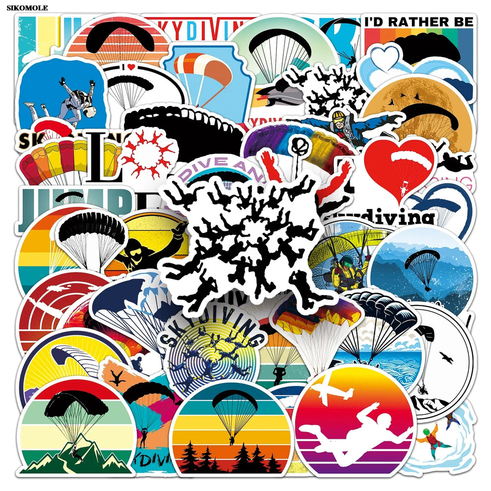 Cartoon Parachute Jumping Stickers for Kids - 10/30/50pcs DIY Decals for Phone, Laptop, Luggage, Skateboard (Online Order Only)