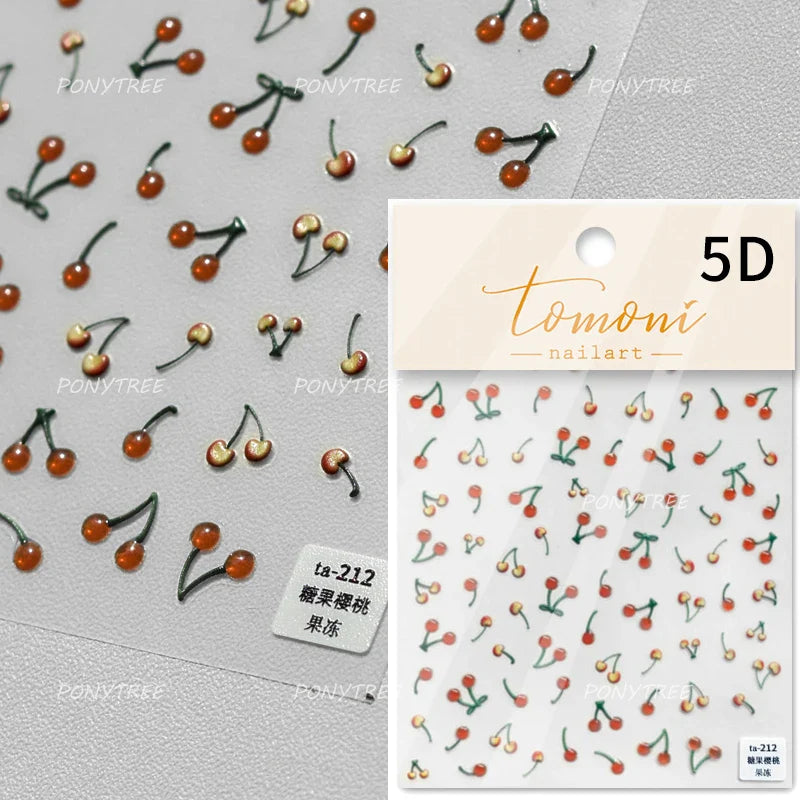 Lovely Mini Red Cherry Jelly Star Sun Fruit Charming Silver 3D 5D Self Adhesive Nail Art Stickers Cute Manicure Decals Wholesale (ONLINE ORDER ONLY)